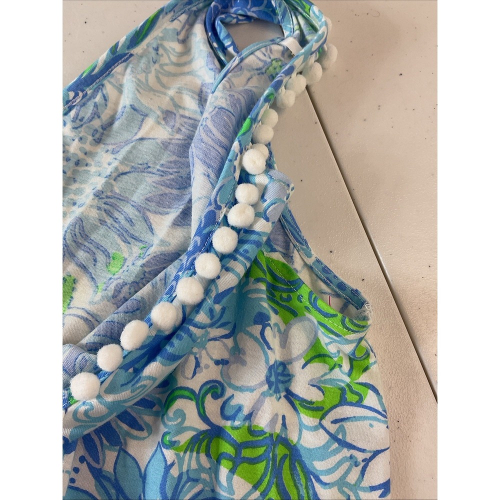 Lilly Pulitzer Blue, White & Green Floral Sleeveless V-Neck Dress - Picture 4 of 8